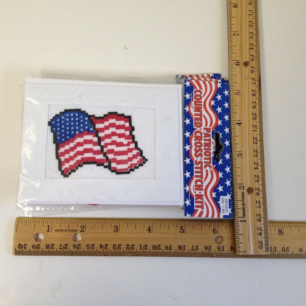 (4) Patriotic  Cross Stitch American Flag Kits  New Counted